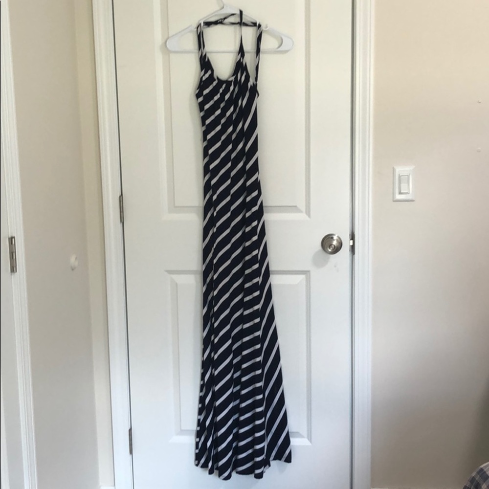 Navy and white striped maxi